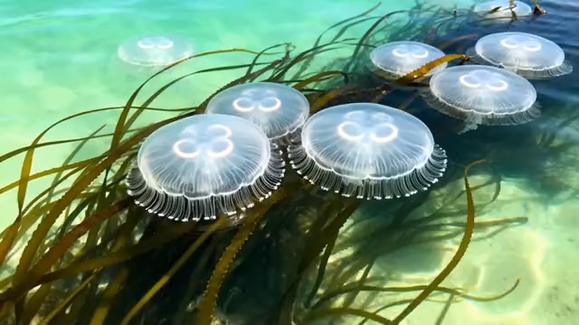  透明水母水中游动1896#横屏 	 