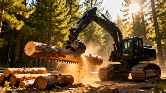  挖掘机搬运原木作业1906#横屏 	 