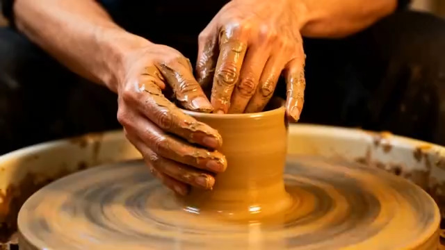  陶艺师拉坯制作过程1879#横屏 	 