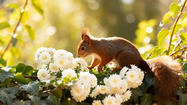  松鼠偷吃菊花1870#横屏 	 