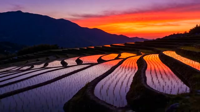  梯田日落美景延时1883#横屏 	 