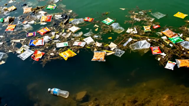  水面漂浮垃圾污染景象1845#横屏 	 