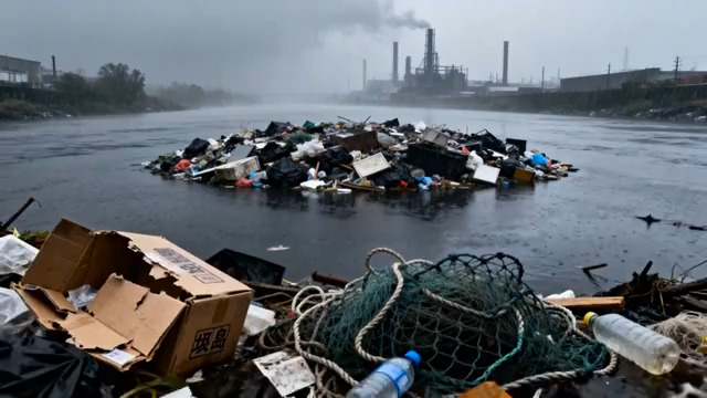  水面垃圾污染工业背景1841#横屏 	 
