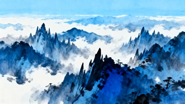  水墨群山云雾背景1854#横屏 	 