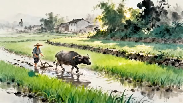  水墨风格农耕场景1847#横屏 	 