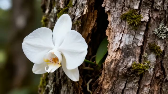 树干上的白色蝴蝶兰1821#横屏 	 