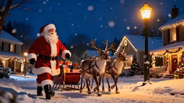  圣诞夜圣诞老人与雪橇1773#横屏 	 