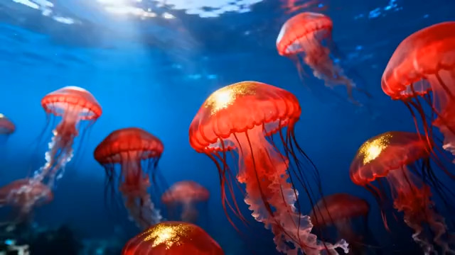  深海红色水母群1744#横屏 	 