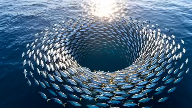  深海鱼群漩涡震撼景象1757#横屏 	 -