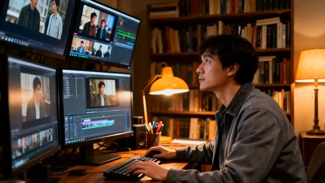  深夜剪辑师工作场景1763#横屏 	 