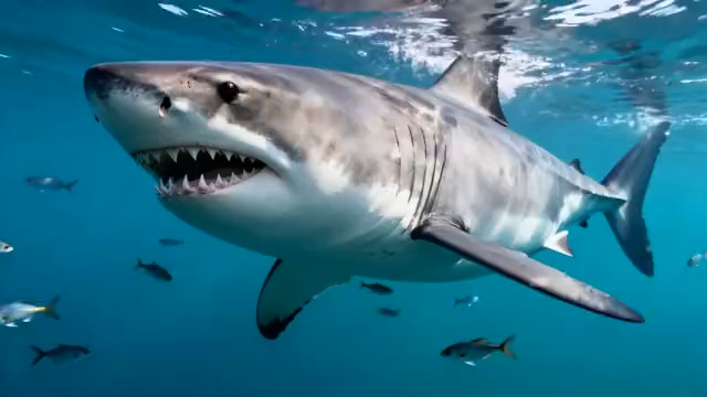 深海大白鲨特写镜头1741#横屏 	 