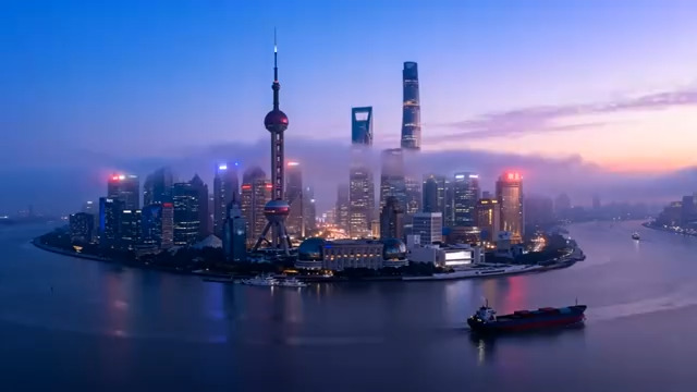  上海外滩夜景航拍1732#横屏 	 