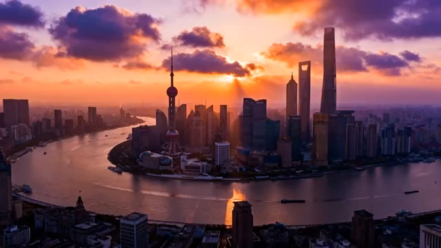  上海外滩日落航拍1730#横屏 	 