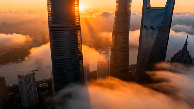  上海日出云海航拍1727#横屏 	 