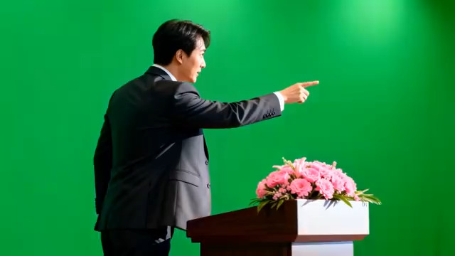  商务演讲指向手势绿幕素材1723#横屏 	 