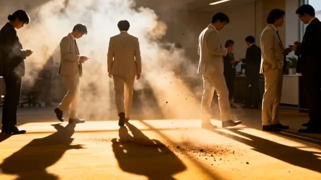  商务人士在烟雾中行走1713#横屏 	 