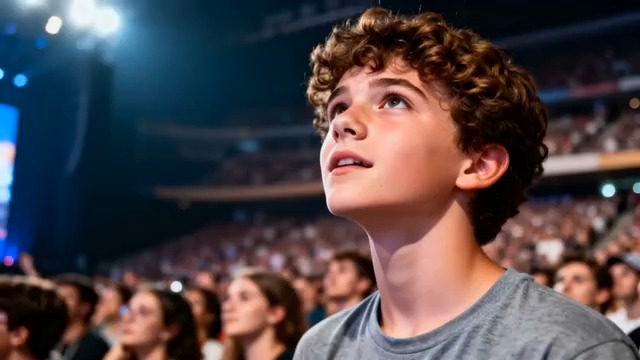  少年仰望舞台激动瞬间1736#横屏 	 