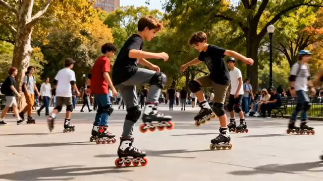  少年们在公园玩轮滑1735#横屏 	 