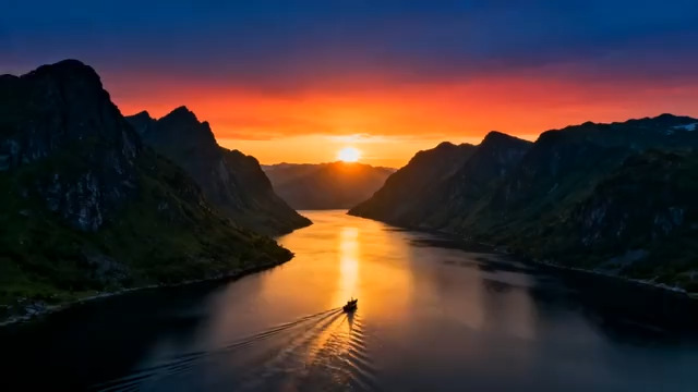  山水日出航拍1681#横屏 	 