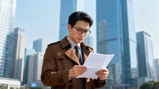  商务男士看文件1695#横屏 	 