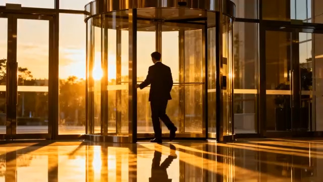  商务人士步入旋转门1699#横屏 	 