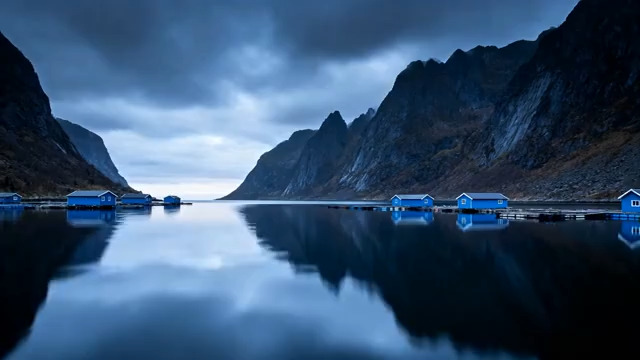  山水倒影延时摄影1679#横屏 	 