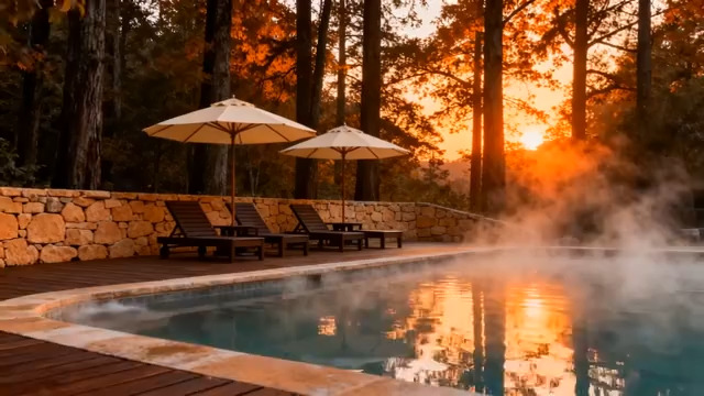  山林温泉日出美景1675#横屏 	 