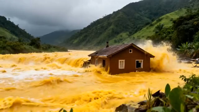  山洪暴发冲击房屋1659#横屏 	 