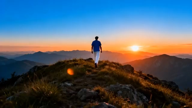  山顶看日出的人1655#横屏 	 