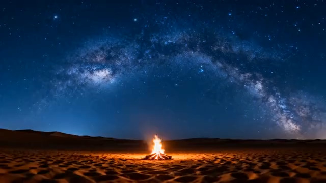 沙漠星空下的篝火1628#横屏 	 