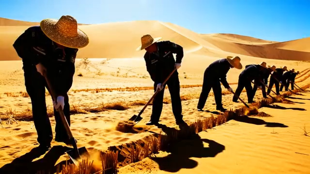  沙漠治沙人埋草方格固沙1638#横屏 	 -