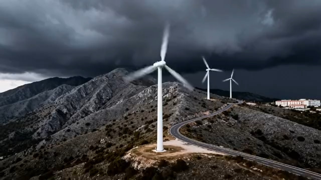  山地风电风车群转动1646#横屏 	 