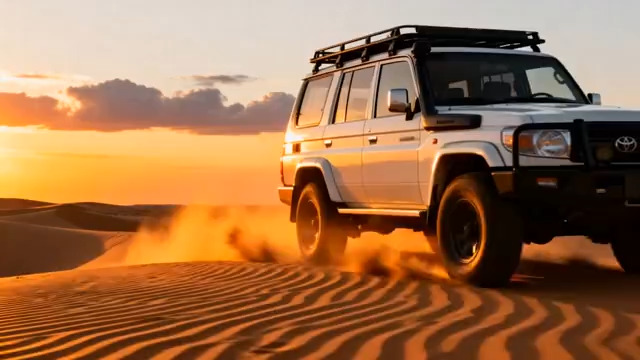  沙漠越野 夕阳下的白色SUV1633#横屏 	 