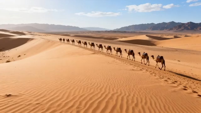  沙漠骆驼商队远行1598#横屏 	 -