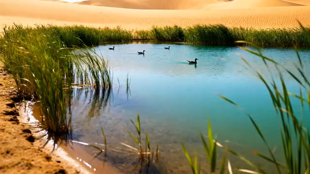  沙漠绿洲湿地风光1603#横屏 	 