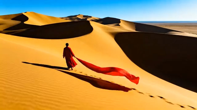  沙漠红裙背影1595#横屏 	 