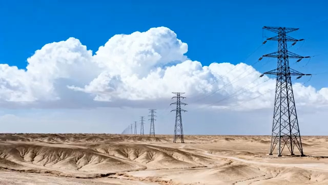  沙漠高压电塔景观1588#横屏 	 