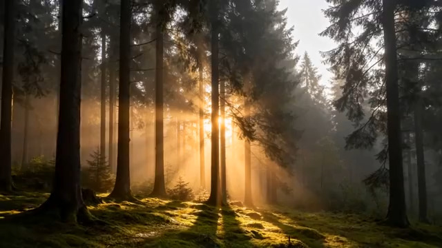  森林阳光光束穿透树林1582#横屏 	 -