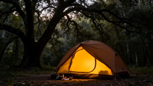  森林夜露营暖光帐篷1584#横屏 	 