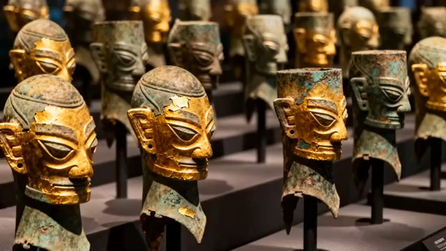  三星堆青铜面具群像1564#横屏 	 