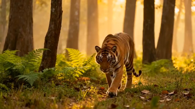  森林猛虎漫步阳光1578#横屏 	 