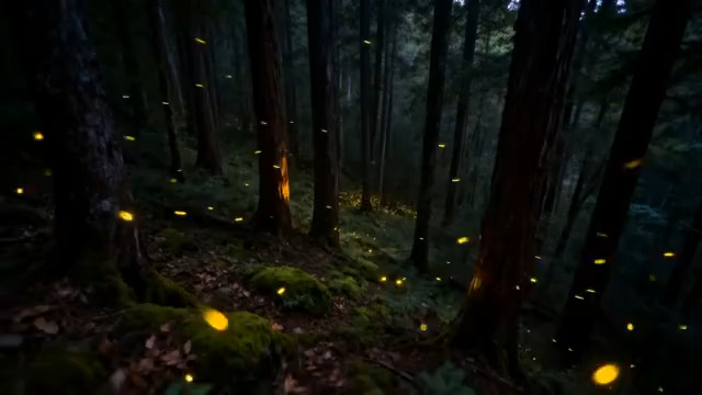  森林萤火虫飞舞夜景1585#横屏 	 
