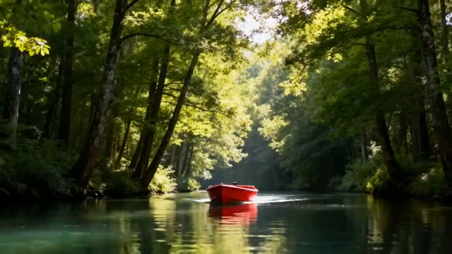  森林河流红船静景1574#横屏 	 