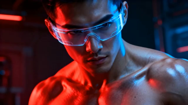  赛博朋克肌肉男特写1551#横屏 	 