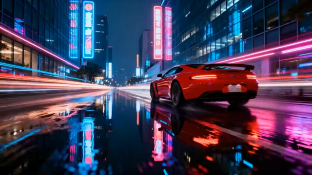  赛博朋克雨夜跑车穿行1555#横屏 	 