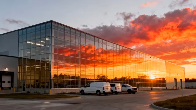  日落时分的玻璃厂房1531#横屏 	 