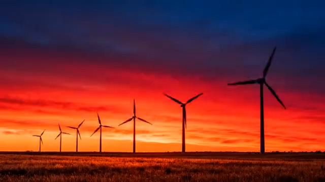  日落时分的风力发电机1533#横屏 	 