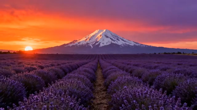  日落薰衣草花田风光1537#横屏 	 