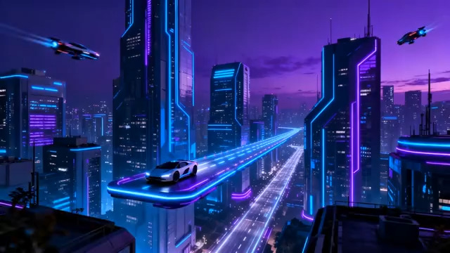  赛博朋克城市夜景1546#横屏 	 