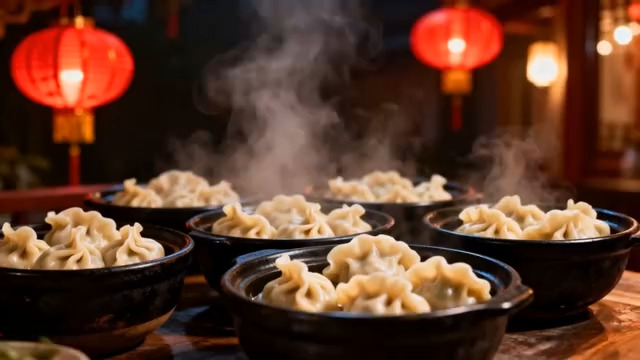  热气腾腾的饺子与红灯笼1516#横屏 	 